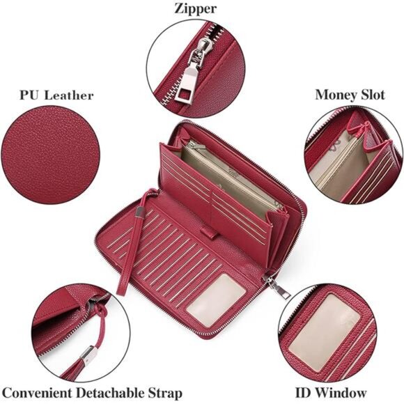 New Womens Wallet RFID Blocking Leather Zip Around Wallet Large Capacity - Picture 5 of 6